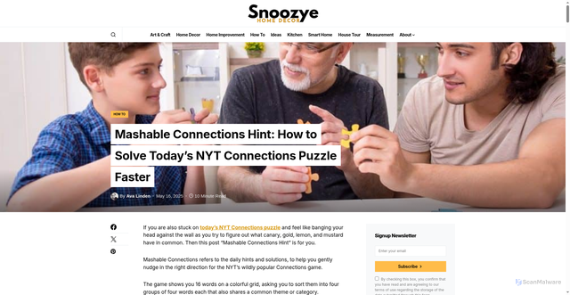 Security scan screenshot of https://snoozye.com/mashable-connections-hint/