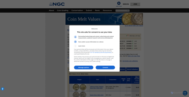 Security scan screenshot of https://www.ngccoin.com/price-guide/coin-melt-values.aspx