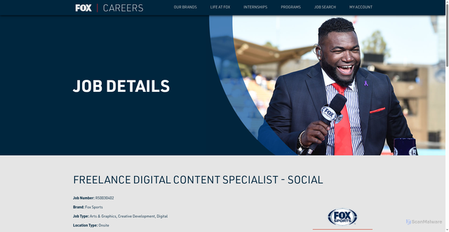 Security scan screenshot of https://www.foxcareers.com/Search/JobDetail/R50030402/freelance-digital-content-specialist-social-fox-sports