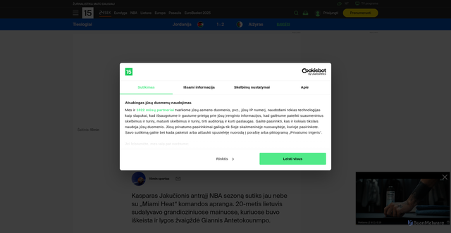 Security scan screenshot of https://www.15min.lt/24sek/naujiena/nba/jakucionis-krausis-lagaminus-pateko-i-grandiozinius-giannio-mainus-1130-2710564
