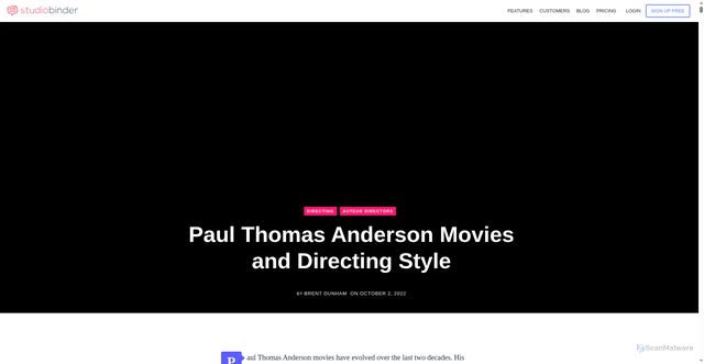 Security scan screenshot of https://www.studiobinder.com/blog/paul-thomas-anderson-movies/