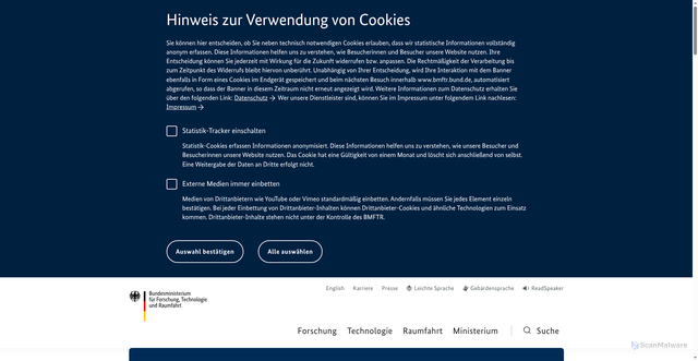 Security scan screenshot of https://www.bmftr.bund.de