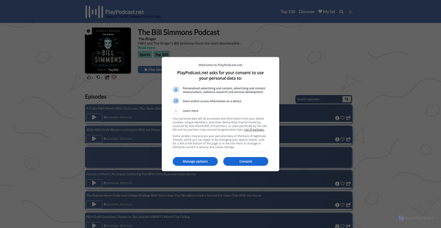 Security scan screenshot of https://www.playpodcast.net/podcast/the-bill-simmons-podcast/