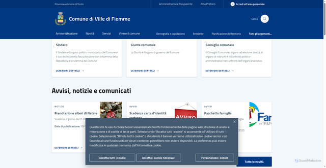 Security scan screenshot of https://www.comune.villedifiemme.tn.it/