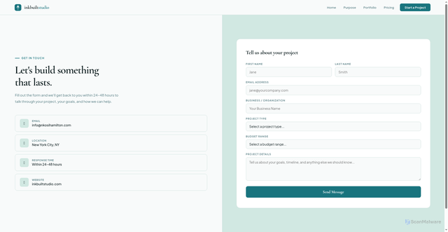 Security scan screenshot of https://inkbuiltstudio.com/contact.html