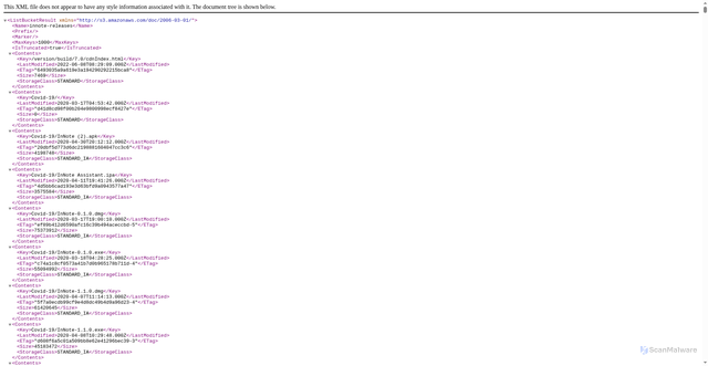 Security scan screenshot of https://innote-releases.s3.amazonaws.com