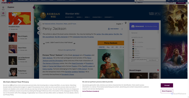 Security scan screenshot of https://riordan.fandom.com/wiki/Percy_Jackson