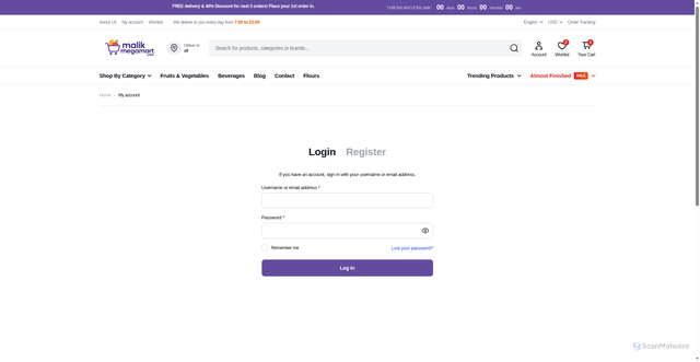 Security scan screenshot of https://malikmegamart.com/my-account-2/