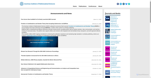Security scan screenshot of https://aimsciences.org