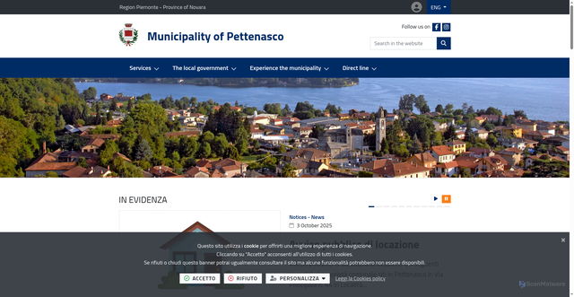 Security scan screenshot of https://www.comune.pettenasco.no.it/it-it/home
