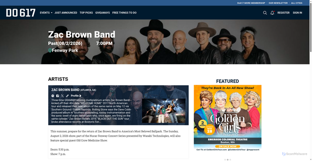 Security scan screenshot of https://do617.com/events/2026/8/2/zac-brown-band-w-old-crow-medicine-show-tickets
