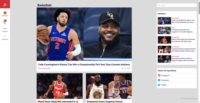 Security scan screenshot of https://thesportsrush.com