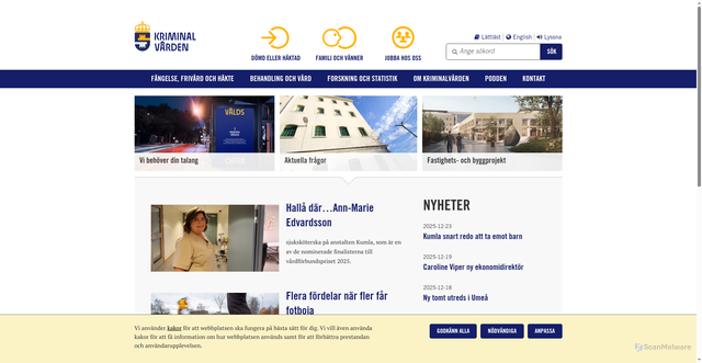 Security scan screenshot of https://www.kriminalvarden.se/