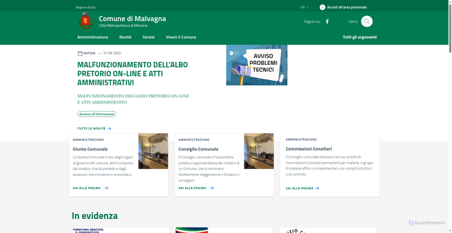 Security scan screenshot of https://www.comune.malvagna.me.it/
