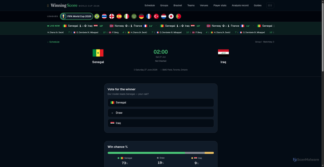 Security scan screenshot of https://thewinningscore.com/en/match/1539074/