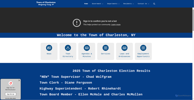 Security scan screenshot of https://nytownofcharleston.gov/