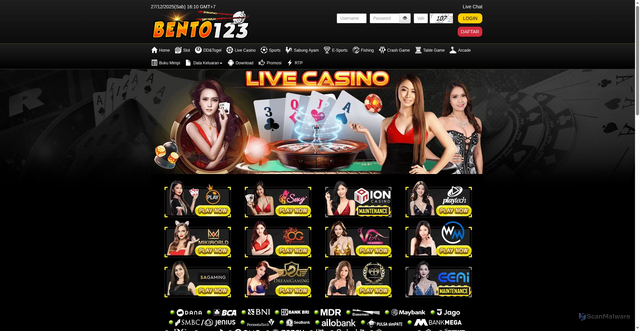 Security scan screenshot of https://bento123ndxhealth.xyz/desktop/game/livecasino/dreamgaming