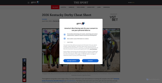 Security scan screenshot of https://www.americasbestracing.net/the-sport/2026-2026-kentucky-derby-cheat-sheet