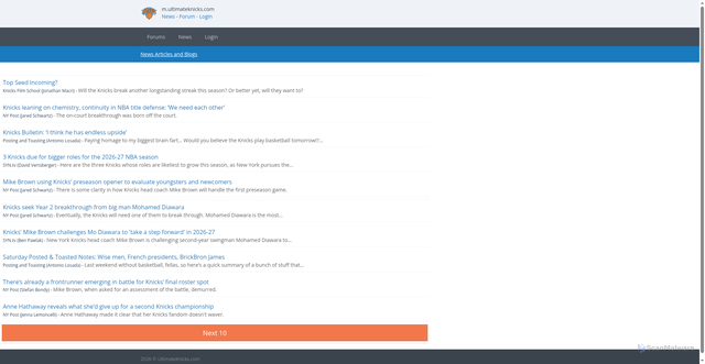 Security scan screenshot of https://m.ultimateknicks.com/