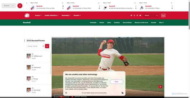 Security scan screenshot of https://msubeavers.com/sports/baseball/roster/jared--young/2416