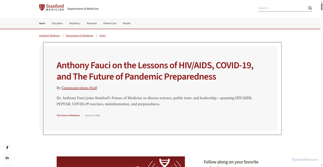 Security scan screenshot of https://medicine.stanford.edu/news/stories/episodes/anthony-fauci-pandemic-preparedness.html