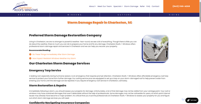 Security scan screenshot of https://charlestonroofsandwindows.com/storm-damage-repair/