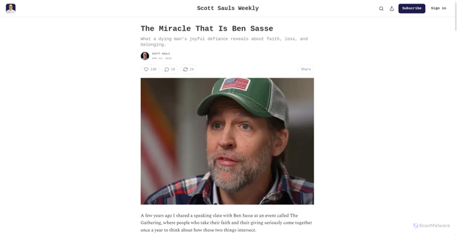 Security scan screenshot of https://scottsauls.substack.com/p/the-miracle-that-is-ben-sasse