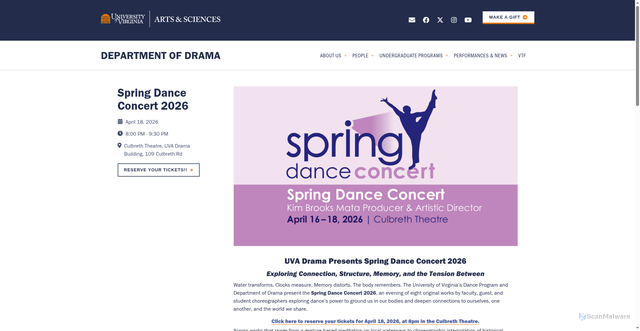 Security scan screenshot of https://drama.virginia.edu/spring-dance-concert-Apr18-2026