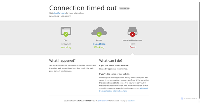Security scan screenshot of https://klarna-psd3update.app