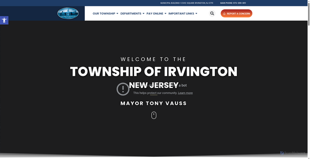 Security scan screenshot of https://irvingtonnj.gov/