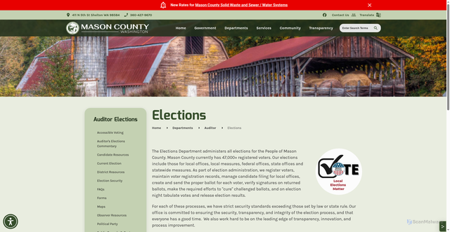 Security scan screenshot of https://www.masoncountywa.gov/departments/auditor/elections/index.php