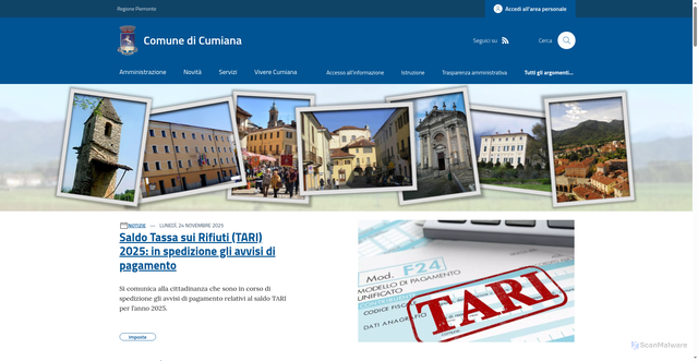 Security scan screenshot of https://www.comune.cumiana.to.it/