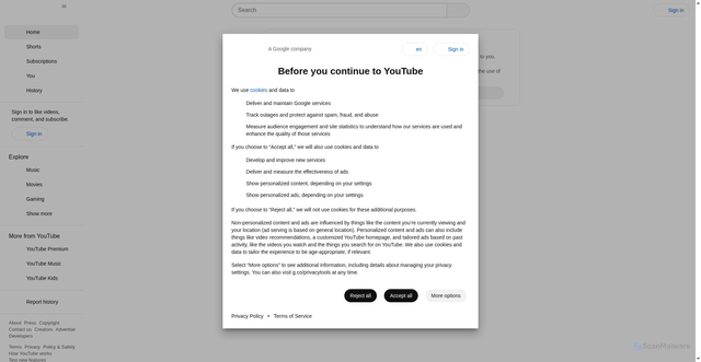 Security scan screenshot of https://youtu.be