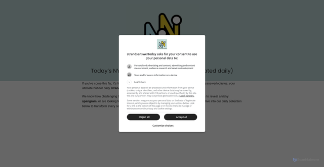 Security scan screenshot of https://strandsanswertoday.us/