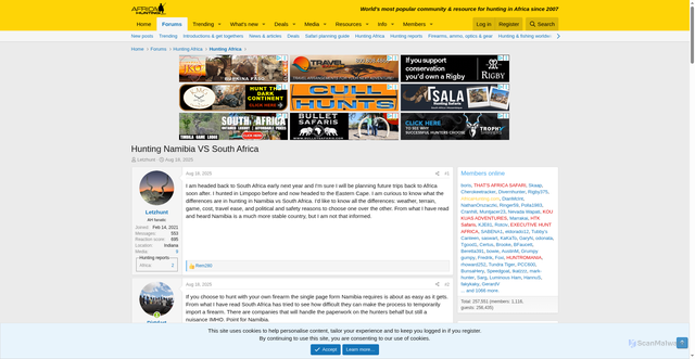 Security scan screenshot of https://www.africahunting.com/threads/hunting-namibia-vs-south-africa.95980/