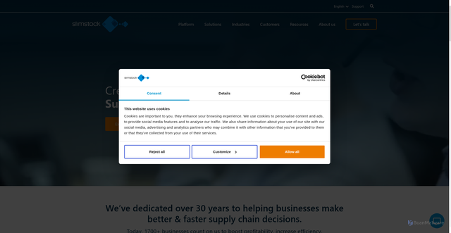 Security scan screenshot of https://slimstock.com
