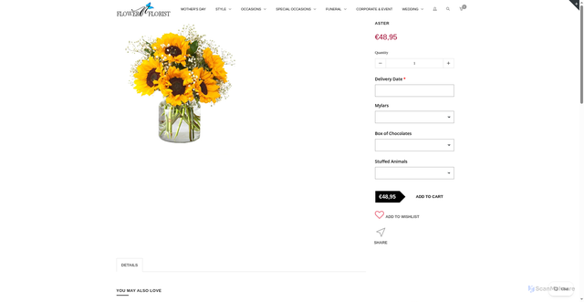 Security scan screenshot of https://flowernflorist.net/collections/2022-im-sorry/products/aster?srsltid=AfmBOooNNMSCC3IJWcTC2MHbE405NXRoSfM14lNrJvLvBR4raRmkOg1S