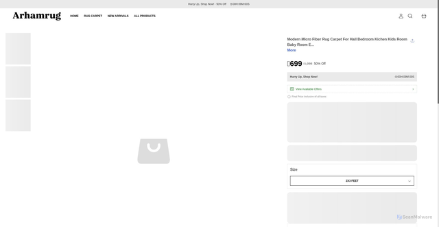 Security scan screenshot of https://arhamrug.shop/Modern-Micro-Fiber-Rug-Carpet-For-Hall-Bedroom-Kichen-Kids/catalogue/Jz9gJmwg/Q-tnCidh