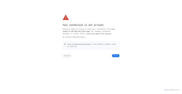 Security scan screenshot of https://cool-leakey.67-225-208-163.plesk.page/account/login