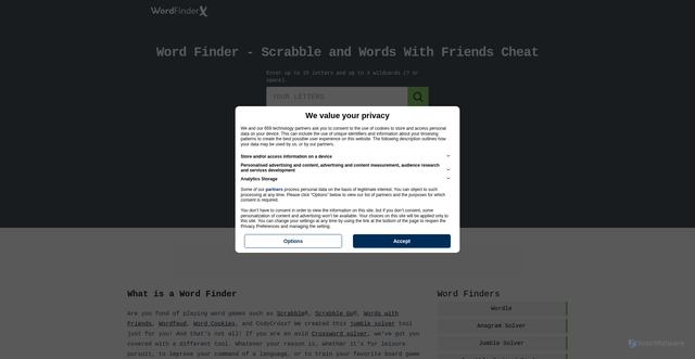 Security scan screenshot of https://wordfinderx.com