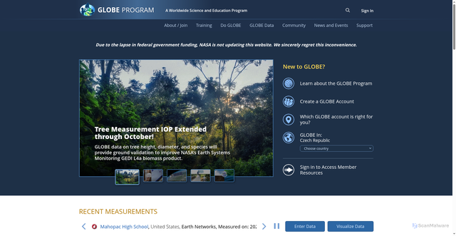 Security scan screenshot of https://www.globe.gov/