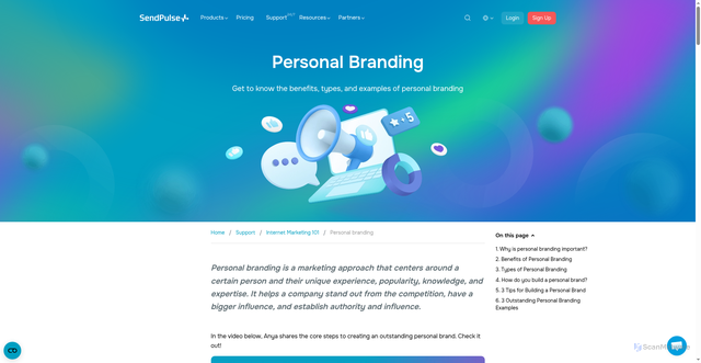Security scan screenshot of https://sendpulse.com/support/glossary/personal-branding