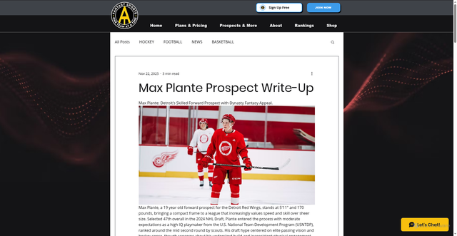 Security scan screenshot of https://www.otaatfantasy.com/post/max-plante-prospect-write-up