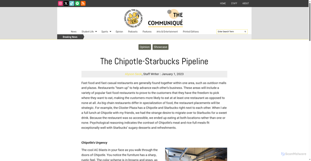 Security scan screenshot of https://thecommuniquechs.com/5529/opinion/the-chipotle-starbucks-pipeline/