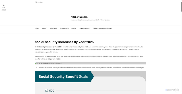Security scan screenshot of https://probertjordan.pages.dev/nltyh-social-security-increases-by-year-2025-mmfcm/