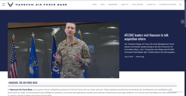 Security scan screenshot of https://www.hanscom.af.mil/