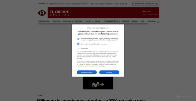 Security scan screenshot of https://elcierredigital.com/ocio/millones-americanos-pendientes-ssa-estados-unidos-requisitos-cobro-beneficios