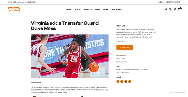 Security scan screenshot of https://virginia.lockerroomaccess.com/blogs/blog/virginia-adds-transfer-guard-duke-miles