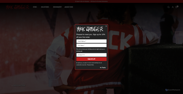 Security scan screenshot of https://www.mickjagger.com/?srsltid=AfmBOopBGNg8oGuKkyREG5GugN4toM00KL_zHAK4YHVx5DZbg5QD6Bvm