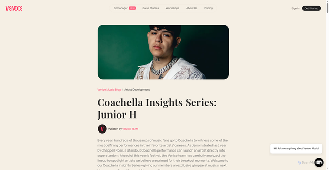Security scan screenshot of https://www.venicemusic.co/blog/junior-h